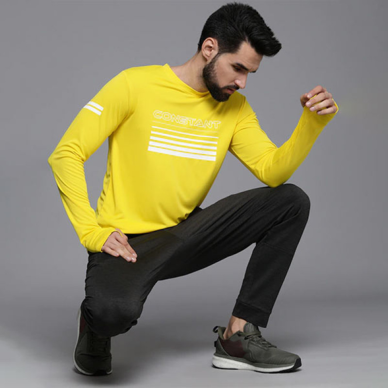 Men Yellow Typography Printed Slim Fit T-shirt